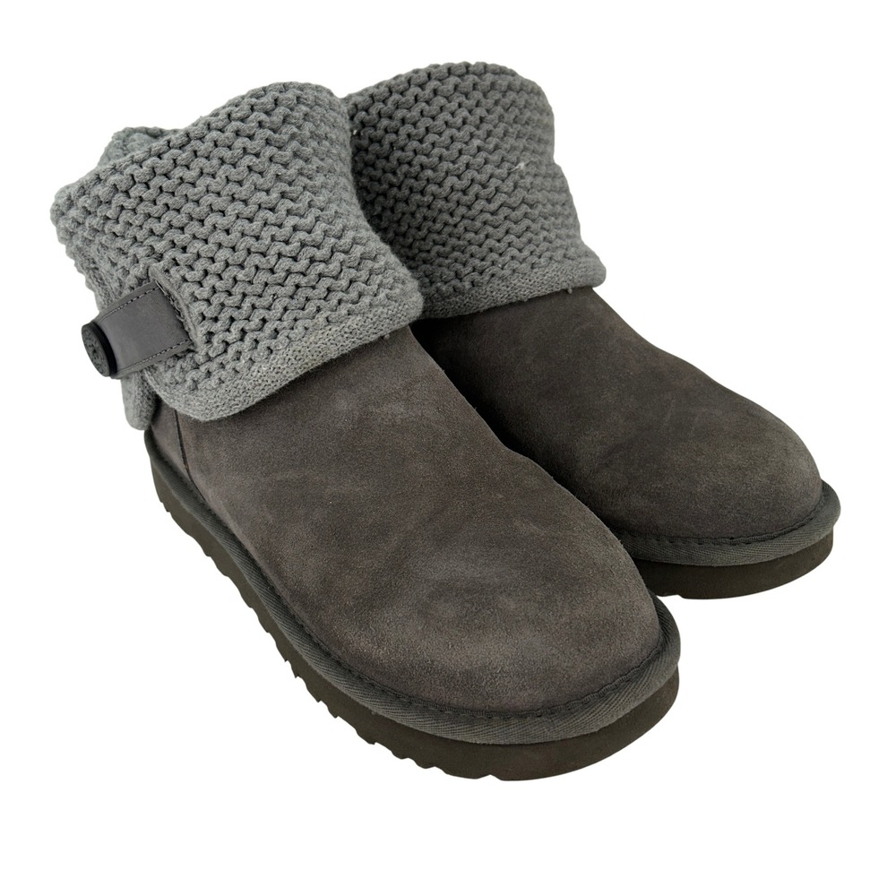 UGG Boots Womens Size 7 Shaina Sweater Gray Suede Knit Cuff Cozy Winter‎ 1012534